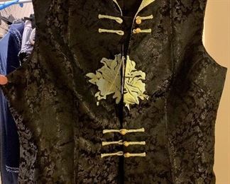 Yellow and black silk Asian vest 