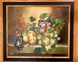 Item 203:  Beautifully Framed Oil on Canvas - Fruits - signed lower left - 28.25" x 24": $325