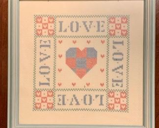Item 196:  "Love" cross stitch - 9.5" x 9.5":  $24