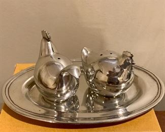 Item 296:  Chicken salt & pepper shakers with tray:  $26   