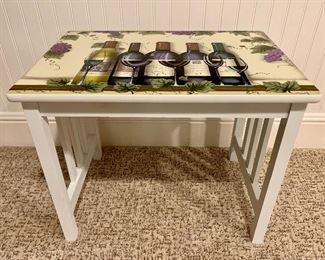 Item 216:  Small painted table with wine bottles - 23"l x 16"w x 18.5"h: $32