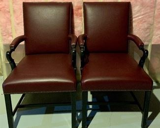 Item 237:  (2) Dessin Fournier leather armchairs with nailhead trim - 23"l x 19.5"w x 40.5"h:  $375 for pair