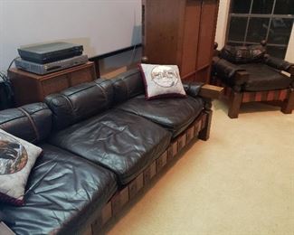 Unique and comfortable custom leather sofa and loveseat made by artist in California 