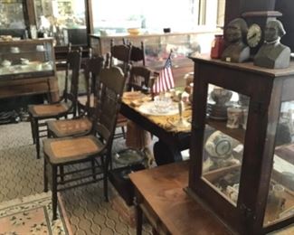 Cane BottomChairs, Small Display Case