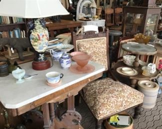 Marble Top Table, Asian Lamp