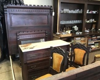 Victorian Eastlake Bed and Marble Top Dresser