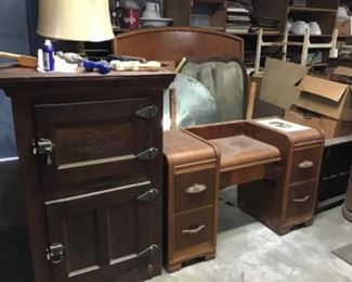 Vintage Waterfall Vanity with Mirror and Bed