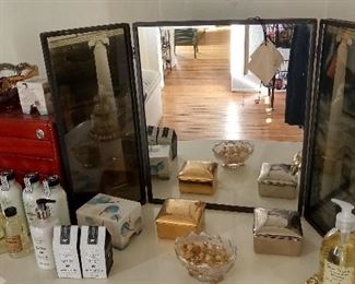 personal care items and art vanity mirror