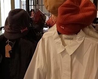 clothing rack and hats