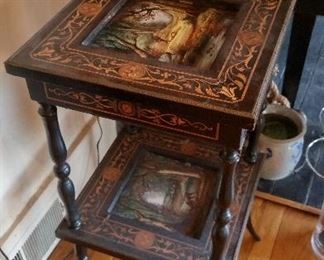 side table with reverse painted glass inserts