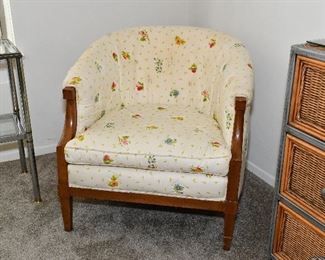 2 Silk Upholstered Occasional Chairs. $35 each. Need reupholstering. 