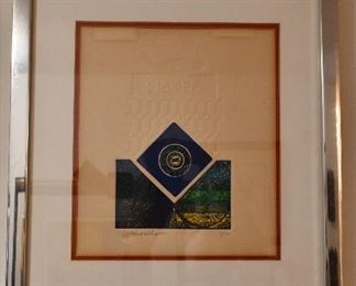 Martin Barooshian. "Pisces"  Etching. 16 /50.  Frame is 15.25 x 17. Opening  9.5 x 11. Was $595, now $250.