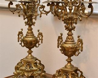 Pair of large brass antique candelabras. 18 h x 9 w x 4. Were $195 now $125.