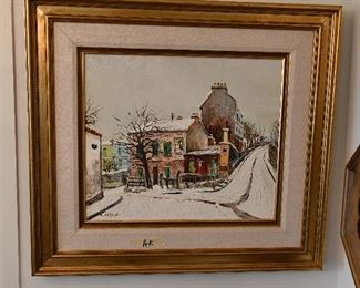 Original Oil Painting By Charles Feola. "Le lepin agile sous la meige"  Frame 31 x 28.5. Mat opening is 20.5 x 17.5. Was $650, now $450.