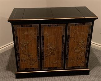 FABULOUS VINTAGE ASIAN STYLE DREXEL ROLLING DRY BAR STORAGE CABINET, 39"W X 33"H X 19"D. OUR PRICE $1095.00