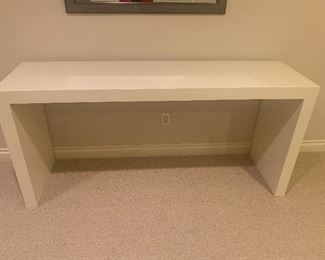 LARGE PAINTED WHITE SOLID WOODEN CONSOLE, 6’ W x 33”H  x 20” D. TWO AVAILABLE. OUR PRICE $425.00 EACH