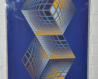 FANTASTIC VICTOR VASARELY  "DOUBLE SPHERES",  SIGNED AND NUMBERED FRAMED IN AN ACRYLIC BOX FRAME, 1975-1978. 30" X 22". OUR PRICE $995.00
