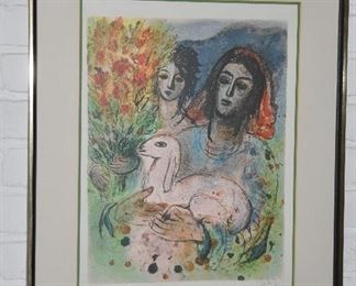 ISRAELI ARTIST REUVEN RUBIN "THE SHEPHARD" SIGNED AND NUMBERED LITHOGRAPH, C.1970, 21" X 26". OUR PRICE $350.00