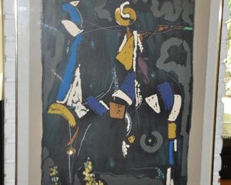 FANTASTIC MID CENTURY ABSTRACT UNTITLED LITHOGRAPH PENCIL SIGNED AND NUMBERED 34/75 BY ITALIAN ARTIST MARINO MARINI , 30.5" X 40.5". OUR PRICE $895.00