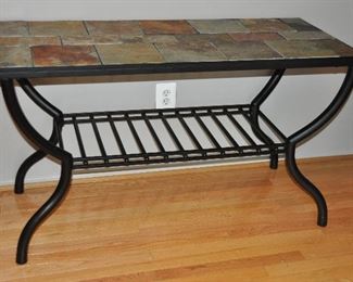 CERAMIC TILE TOP AND BLACK METAL FOYER CONSOLE TABLE, 48"W X 28.5"H X 20"D. OUR PRICE $195.00