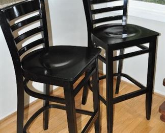TWO SETS OF BLACK PAINTED BAR STOOLS AVAILABLE, 42.5"H X 17"W X 19"D. SEAT HEIGHT  30.5". OUR PRICE $100.00 PAIR