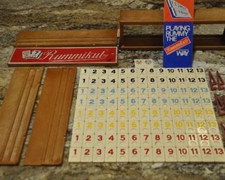 VINTAGE ORIGINAL RUMMIKUB GAME, MADE IN ISRAEL C. 1973, 106 TILES, 4 BOARDS, 3 SETS OF STANDS AND 2 JOKERS. OUR PRICE $85.00