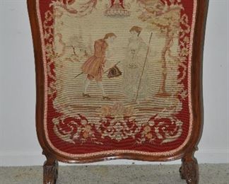 PRICE REDUCED!!  SPECTACULAR ANTIQUE MAHOGANY AND VERY FINE NEEDLEPOINT VICTORIAN FIREPLACE SCREEN, 22.5"W X 38"H X 13"D (CLAW FEET). OUR PRICE $595.00  