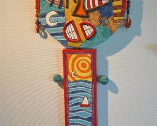 PRICE REDUCED!  ANOTHER CERAMIC WALL ART BY AMERICAN ARTIST GREGORY HUBBARD, ON THE LAKE". 19” W X 41.5” H. OUR PRICE $400.00  