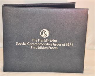 PRICE REDUCED!!  FRANKLIN MINT SPECIAL COMMEMORATIVE ISSUES OF 1971, 36 FIRST EDITION STERLING SILVER PROOFS. TOTAL WEIGHT 29.5OZ. OUR PRICE $795.00  