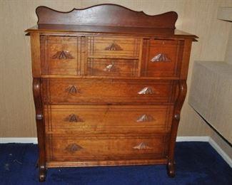 PRICE REDUCED!!  WONDERFUL ANTIQUE LARGE 7 DRAWER SCROLL FRONT CHEST OF DRAWERS. OUR PRICE $495.00 
