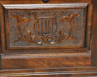 GORGEOUS CARVED LYRE ON FRONT PANEL DOOR!  