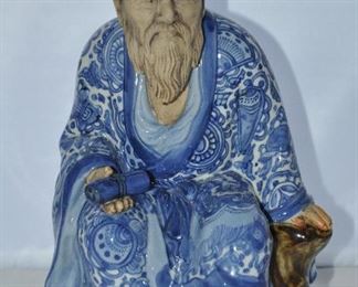 BLUE AND WHITE LARGE 11.5" PORCELAIN ASIAN FIGURINE BY ANDREA BY SADEK. OUR PRICE $155.00
