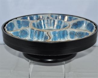 WONDERFUL MID CENTURY BLUE, WHITE AND GOLD  FUJITA KUTANI FOOTED LAZY SUSAN, MADE IN JAPAN. OUR PRICE $95.00
