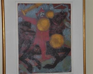 WOOD CUT FRAMED AND MATTED ("ATTILA") BY JOSEPH DOMJAN CIRCA 1975 SIGNED AND NUMBERED (25/25).  (MAT IS WATER DAMAGED).  22" X 28".  OUR PRICE $225.00
