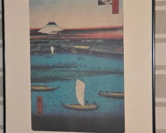 REPRODUCTION COLOR BLOCK PRINT, "100 VIEWS OF EDO" 1ST EDITION BY ANDO HIROSHIGE.  17.5" X 21".  OUR PRICE $40.00.