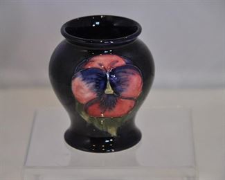 PRICE REDUCED!!  ANOTHER GREAT ANTIQUE MOORCROFT PIECE. 3.25" PANSY DESIGN VASE, C. 1928. OUR PRICE $65.00 
