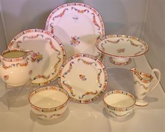 PRICE REDUCED!! LOVELY ANTIQUE MINTON ROSE 29 PIECE CHINA, C.1900. INCLUDES 5 CUPS AND 6 SAUCERS, SIX 7.5" & 6" PLATES, ONE 10.5" AND ONE FOOTED 6.5” FOOTED DISH, ONE MEDIUM CREAMER AND SUGAR AND ONE SMALL CREAMER AND SUGAR. OUR PRICE $495.00