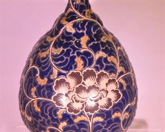 PRICE REDUCED!!  RARE AND STUNNING ANTIQUE COBALT BLUE CLAY JAPANESE VASE WITH RAISED GLAZED ENAMEL, 8.5" x 5.5". OUR PRICE $150.00  