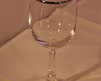 PRICE REDUCED!!  VINTAGE FOSTORIA TROUSSEAU WITH SILVER BAND WINE GLASSES, 5.25". SET OF 11 OUR PRICE $55.00