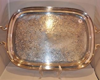 PRICE REDUCED!!  GORGEOUS 27" SILVER PLATE WAITER TRAY, NO MANUFACTURERS MARKING. OUR PRICE $75.00