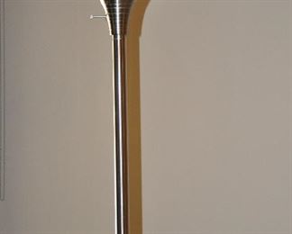 PRICE REDUCED!!  TOP VIEW OF THE HEAVY BRUSHED ALUMINUM TORCHIERE FLOOR LAMP. 72” TALL. OUR PRICE $75.00  