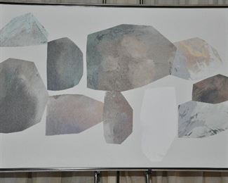 PRICE REDUCED!!  STRETCHED CANVAS FRAMED ABSTRACT IN GREY HUES. 36"W x 24"H. PRICED AT $95.00 
