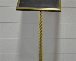 BRASS SINGLE SWIRL PEDESTAL EVENT WEIGHTED SIGN BOARD, AS IS. 48"H AND 18" SQUARE SIGN BOARD. 2 AVAILABLE. OUR PRICE $75.00 EACH 