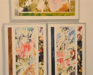 PRICE REDUCED! SERIES OF THREE MATTED AND FRAMED WATERCOLORS BY BRIGETTE BRUGGEMAN. 2 VERTICAL ARE 12.25” X 21.75”. HORIZONTAL IS 20.25” X 11.5”. OUR PRICE SET OF 3 $450.00  