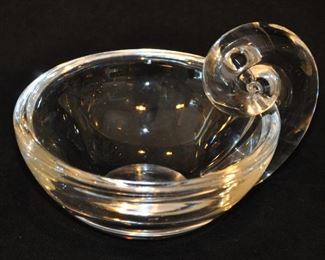 PRICE REDUCED!  SMALL 6” STEUBEN CRYSTAL SNAIL (SOME VISIBLE SCRATCHES) BOWL. OUR PRICE $35.00  
