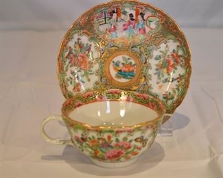 PRICE REDUCEDVERY FINE ANTIQUE PORCELAIN CUP AND SAUCER, ROSE MEDALLION, OUR PRICE $45.00