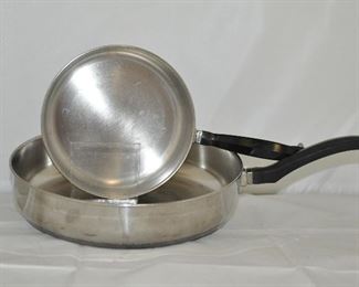 VINTAGE ALUMINUM CLAD FABERWARE STAINLESS STEEL SET OF 2 SAUTE/FRYING PANS. 7” AND 10”. OUR PRICE $24.00