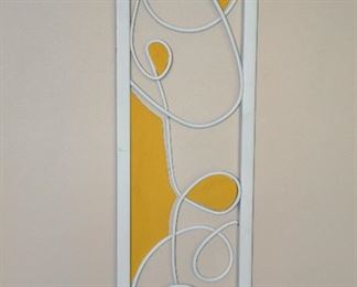 PRICE REDUCED!  GREAT WHITE AND YELLOW ABSTRACT METAL WALL ART. 10” x 36”. OUR PRICE $215.00