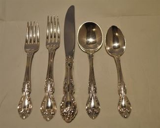 GORHAM STERLING SILVER "MELROSE" 5 PIECE PLACE SETTING FOR 12 .  INCLUDES 8 SERVING PIECES; TOTAL WEIGHT 2405g.  OUR PRICE $3495.00