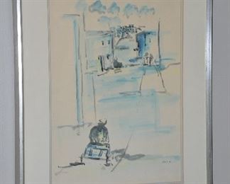 FRAMED AND MATTED WATERCOLOR "SHEPARD" BY ISRAELI ARTIST REUVEN RUBIN, C. 1970.  OUR PRICE $275.00